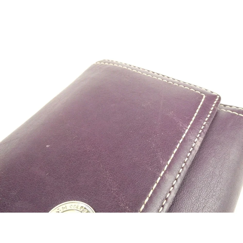 Coach Purple Leather Trifold Checkbook Wallet